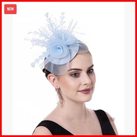 Handmade Fascinator Hat with Mesh, Feathers, Headband & Clip for Weddings, Tea